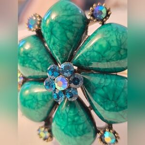 Vintage green and blue aurora borielis flower cuff clamp bracelet Hollywood Glam
